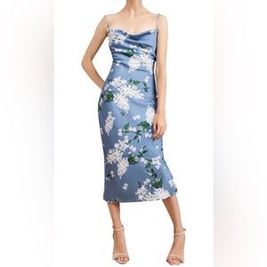 Blue floral slip dress with back slit